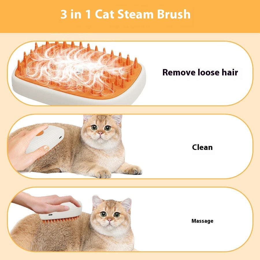 USB Rechargeable Pet Steam Brush & Massage Comb – Grooming Tool for Cats & Dogs