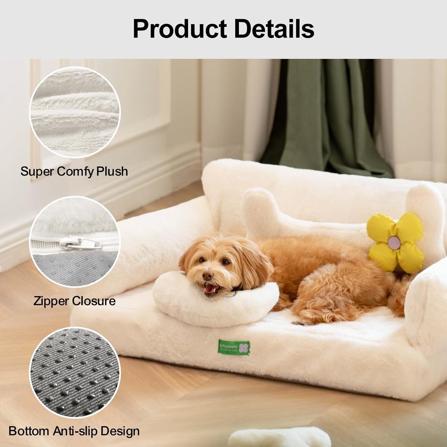 MEWOOFUN Orthopedic Dog Bed – Non-Slip, Beige