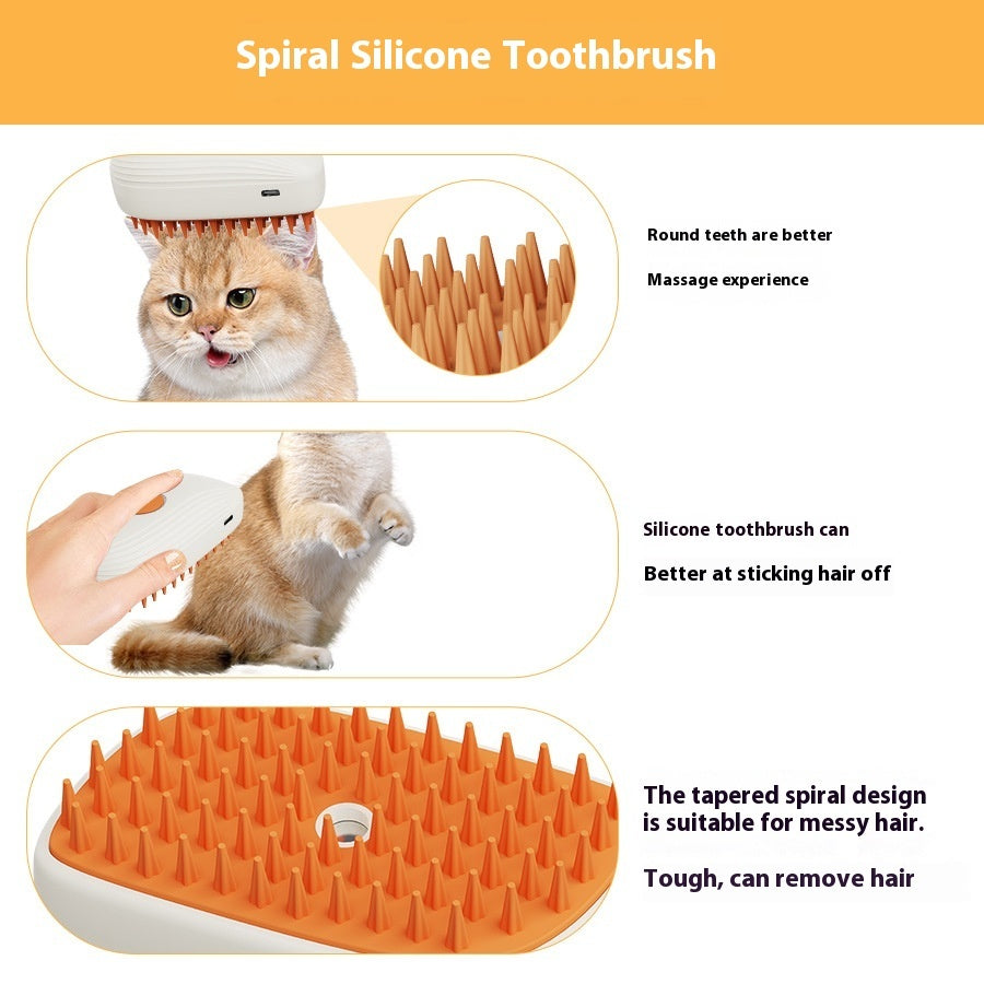 USB Rechargeable Pet Steam Brush & Massage Comb – Grooming Tool for Cats & Dogs