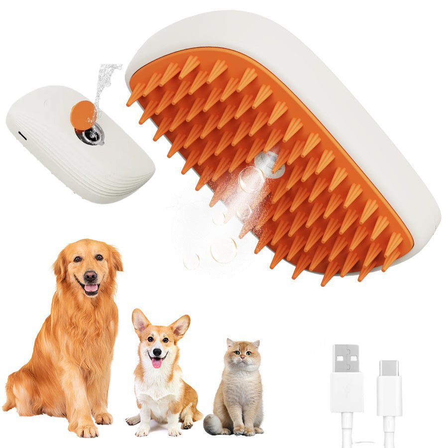 USB Rechargeable Pet Steam Brush & Massage Comb – Grooming Tool for Cats & Dogs
