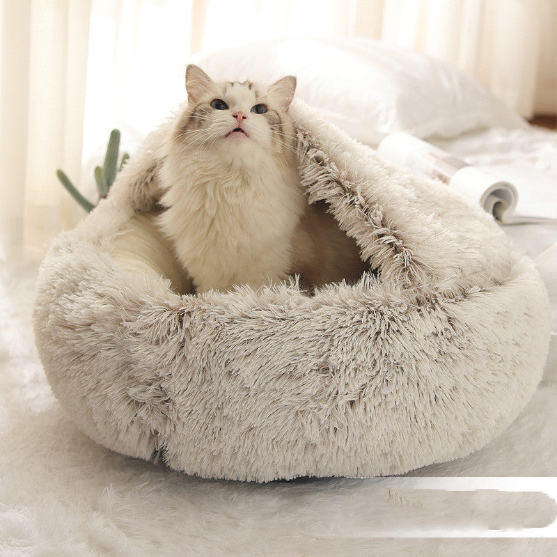 2-in-1 Plush Pet Bed for Dogs & Cats