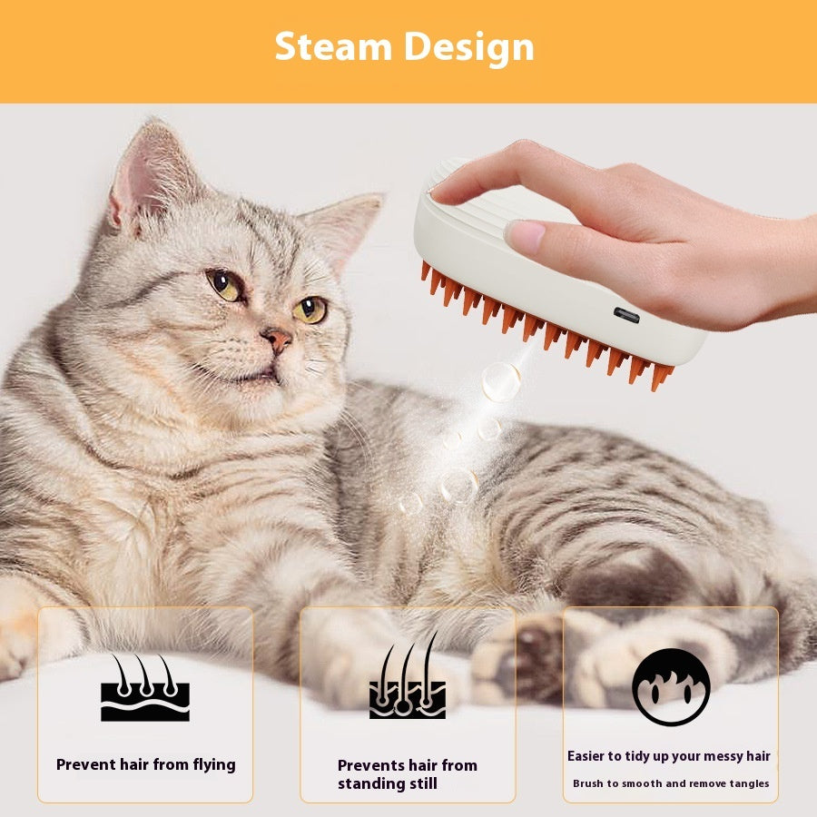 USB Rechargeable Pet Steam Brush & Massage Comb – Grooming Tool for Cats & Dogs