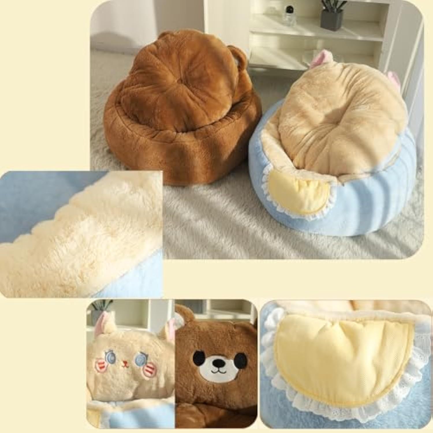 Fluffy Calming Pet Bed with Cushion